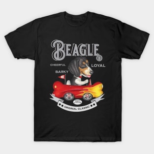 Tri-Color Beagle in Bone Flame Car T-Shirt